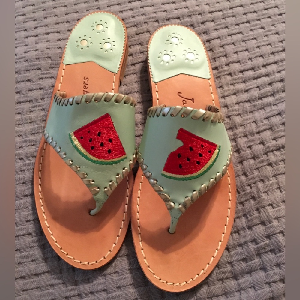 Jack Rogers leather flat sandals with watermelon slice!